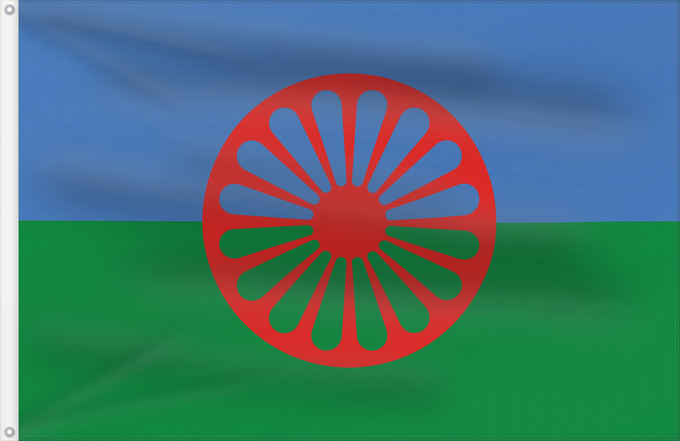 Drapeau, avec deux œillets métalliques et guindant renforcé : Romani people Roms Pueblo gitano Roma Rom Romani people, made using these dimensions