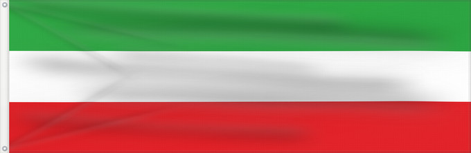 Bandiera, con due occhielli metallici e lato dell'asta rinforzato: Iran  1925	En Image Flag of Iran  1964