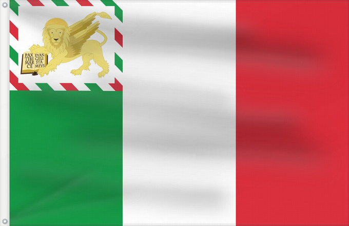 Flag, with two metal eyelets and reinforced hoist: Republic of Venice 1848–49 République de Venise 1848–49 República de Venecia 1848–49 Republik Venedig 1848–49 Repubblica di Venezia 1848–49 Reipublicae Venetae 1848–49 De ła Republica de Venesia 1848–49