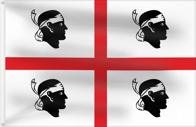 Bandera, con dos ojales metálicos y lado del asta reforzado: Sardinia Italian autonomous region Sardinia Sardaigne Cerdeña Sardinien Regione autonoma italiana Sardegna Sa regione autònoma de sa Sardinna