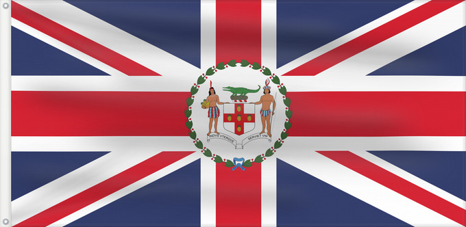 Drapeau, avec deux œillets métalliques et guindant renforcé : Governor of Jamaica  1906–1957	Governor of Jamaica between 1906 - April 8, 1957	Gouverneur de la Jamaïque (1906–1957)	Gobernador de Jamaica (1906–1957)	Gouverneur von Jamaika (1906–1957)	Governatore della Giamaica (1906–1957)