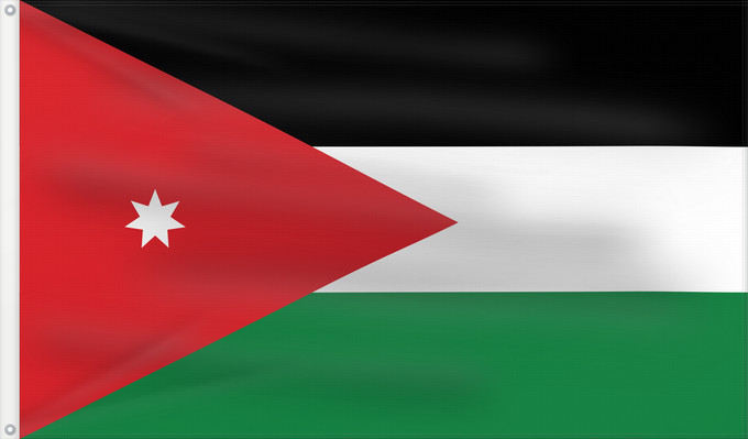 Drapeau, avec deux œillets métalliques et guindant renforcé : Jordan	Jordanie	Jordania	Jordanien	Giordania	Jordanië	علم الأردن	Jordanio	Iordaniei	Флаг Иордании	Jordanije	Ürdün