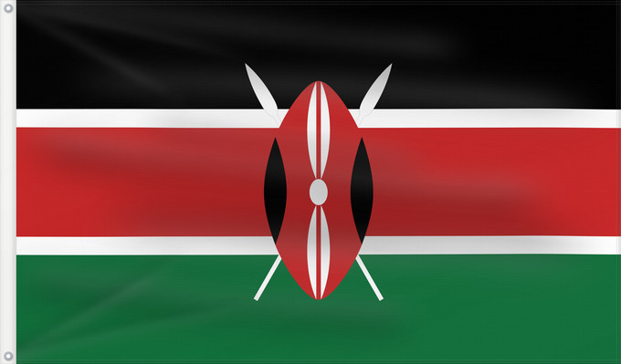 Drapeau, avec deux œillets métalliques et guindant renforcé : Kenya Kenia Quénia Kenii የኬንያ ሰንደቅ ዓላማ علم كينيا Keniya Сцяг Кеніі কেনিয়ার ফিরালহান Kenije Keňská vlajka Kenyas Σημαία της Κένυας Kenja Kenya lipp Kenian דגל קניה केन्या का ध्वज ケニアの国旗 კენიის დროშა 케냐의 국기 Kenijos Знаме на Кенија Kenyas flagg Флаг Кении K