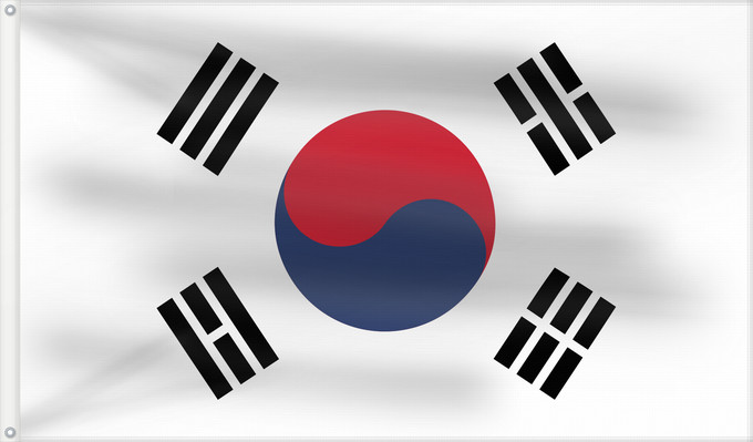 Flag, with two metal eyelets and reinforced hoist: South Korea	Republic of Korea  South Korea	Corée du Sud	Corea del Sur	Südkoreas	Corea del Sud	Zuid-Korea	Coreia do Sul	Korei Południowej	علم كوريا الجنوبية  جمهورية كوريا	Cənubi Koreya	দক্ষিণ কোরিয়ার পতাকা	ལྷོ་ཀོ་རི་ཡ། དར་ཆ།	Južne Koreje	​大韓民國國旗 / Dâi-hà