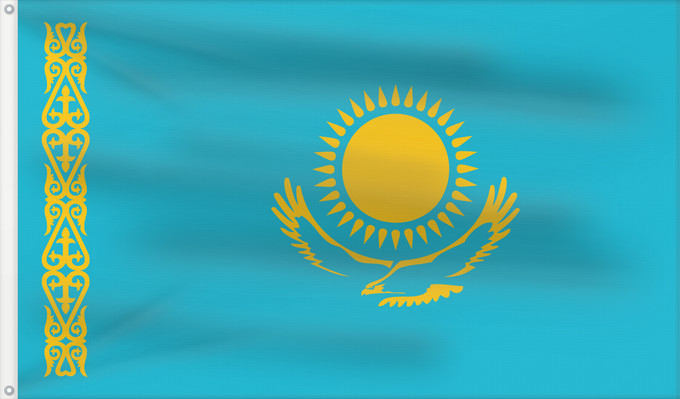 Drapeau, avec deux œillets métalliques et guindant renforcé : Kazakhstan Kazajistán Kasachstan Repubblica del Kazakistan Kazachstan Qazaxıstan Respublikasının Сцяг Казахстана Национално знаме на Казахстан কাজাখস্তানের জাতীয় পতাকা Banniel br Kazakstan Kazahstana Kazachstánu Казахстан Республикин ялавӗ Kazaĥio Ղազախս