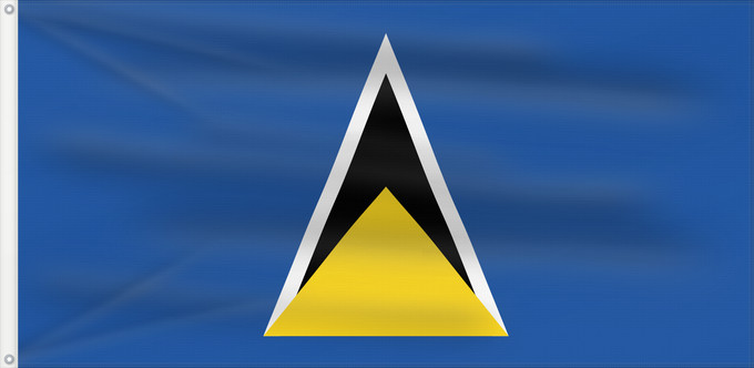Flagge, mit zwei Metallösen und verstärktem Besatzband: Saint Lucia  1979–2002	Saint Lucia, 1979	Sainte-Lucie (1979–2002)	Santa Lucía (1979–2002)	Saint Lucia (1979–2002)	Santa Lucia (1979–2002)