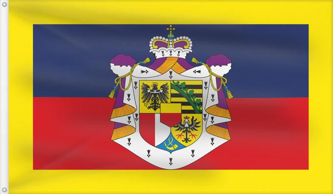 Bandera, con dos ojales metálicos y lado del asta reforzado: Standard of the Prince of Liechtenstein Prince of Liechtenstein Standard Étendard du prince de Liechtenstein Estandarte del Príncipe de Liechtenstein Fürsten von Liechtenstein Stendardo del Principe del Liechtenstein