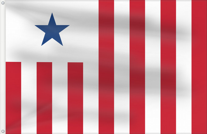 Bandera, con dos ojales metálicos y lado del asta reforzado: Liberian Customs	Liberian Customs Service - the flag s dimensions are 2 3. The main field is divided into 13  2 additional stripes compared to the national flag  vertical alternating red and white stripes	Service des douanes libériennes	Servicio de Aduana