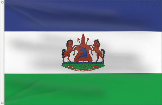 Drapeau, avec deux œillets métalliques et guindant renforcé : Royal Standard of Lesotho	Royal Standard of Lesotho from October 4, 2006	Étendard Royal du Lesotho (4 octobre 2006)	Estandarte Real de Lesoto (4 de octubre de 2006)	Königsstandarte von Lesotho (4. Oktober 2006)	Stendardo Reale del Lesotho (4 ottobre 2006)