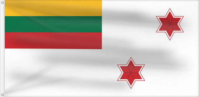 Flagge, mit zwei Metallösen und verstärktem Besatzband: Lithuania Naval commander 2 stars Chief of Staff Chief of the Defense Staff Lithuania Chef d'état-major de la défense de Lituanie (2 étoiles) Jefe del Estado Mayor de Defensa de Lituania (2 estrellas) Chef des Stabes der litauischen Streitkräfte (2 Ste