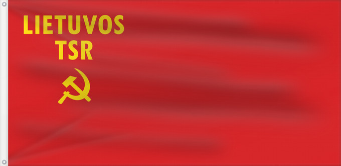 Flagge, mit zwei Metallösen und verstärktem Besatzband: Lithuanian SSR 1940-1953 Lithuanian Soviet Socialist Republic 1940-1953 Lietuvos Tarybų Socialistinės Respublikos vėliava 1943-1953 m Флаг Литовской Советской Социалистической Республики 1943-1953 гг