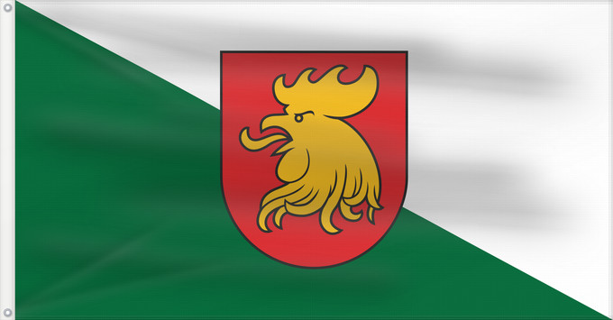 Flagge, mit zwei Metallösen und verstärktem Besatzband: Madona	City of Madona, Latvia	Stadt Madona, Lettland	Madona, Letònia	Madonas pilsētas karogs Madonas pilsētas karoga apraksts Madonas pilsētas karogs ir taisnstūra audums ar platuma un augstuma proporcijas attiecību 2 1. Diagonāle sadala karogu divos trij