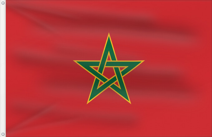 Bandiera, con due occhielli metallici e lato dell'asta rinforzato: Royal Flag of Morocco	Royal du Maroc	الراية الملكية للمغرب