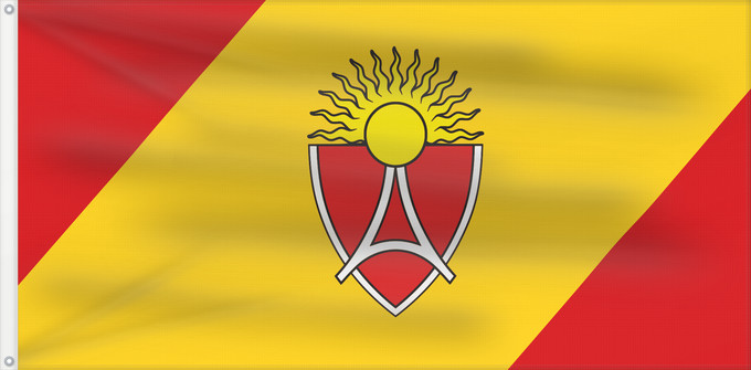 Bandera, con dos ojales metálicos y lado del asta reforzado: Aerodrom Municipality, North Macedonia	The old flag of Aerodrom Municipality	Aerodrom (jusqu'en 2012)	Aerodrom (hasta 2012)	Aerodrom (bis 2012)	Aerodrom (fino al 2012)	Старо знаме на Општина Аеродром