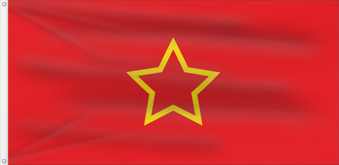 Flagge, mit zwei Metallösen und verstärktem Besatzband: Macedonia 1944–1946 People's Republic of Macedonia (1944–1946) République populaire de Macédoine (1944–1946) República Popular de Macedonia (1944–1946) Volksrepublik Mazedonien (1944–1946) Repubblica Popolare di Macedonia (1944–1946) People s Republic of