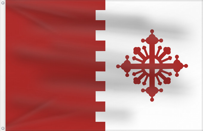 Flag, with two metal eyelets and reinforced hoist: Radoviš Municipality Radoviš Municipality, Macedonia Municipalité de Radoviš Municipio de Radoviš Gemeinde Radoviš Comune di Radoviš Грб на Општина Радовиш