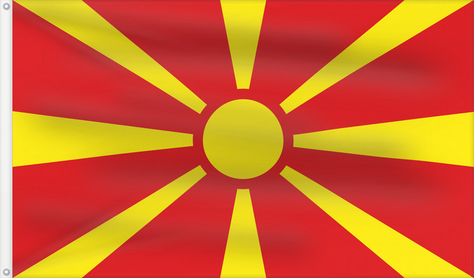 Bandera, con dos ojales metálicos y lado del asta reforzado: Macedonia	Republic of Macedonia	République de Macédoine	República de Macedonia	Republik Mazedonien	Repubblica di Macedonia	Republiek Macedonië	Macedonii	علم مقدونيا	Знамето на Република Македония	Makedoonia lipp	マケドニアの国旗	Знаме на Република Македонија	Drža