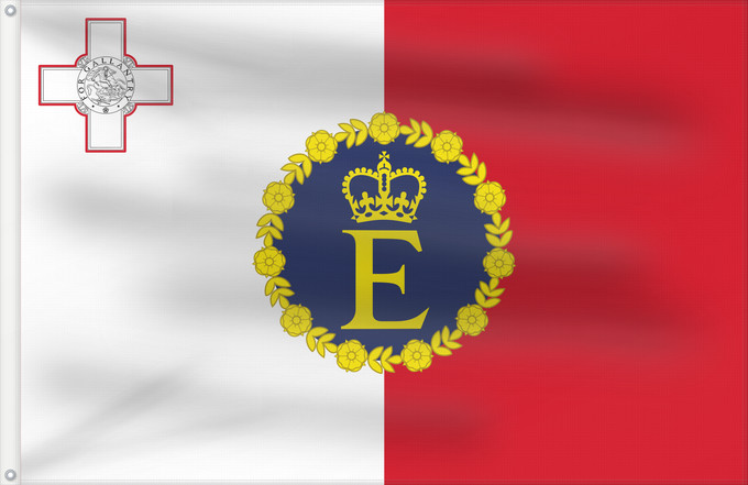 Flag, with two metal eyelets and reinforced hoist: Royal Standard of Malta  1964–1974	Royal Standard of Malta (1964–1974)	Étendard Royal de Malte (1964–1974)	Estandarte Real de Malta (1964–1974)	Königsstandarte von Malta (1964–1974)	Stendardo Reale di Malta (1964–1974)