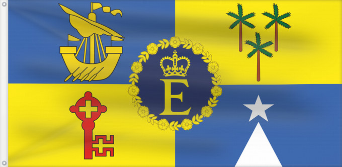 Flag, with two metal eyelets and reinforced hoist: Royal Standard of Mauritius  1972–1992	Queen Elizabeth II s personal flag for Mauritius	Étendard royal de Maurice (1972–1992)	Estandarte Real de Mauricio (1972–1992)	Königsstandarte von Mauritius (1972–1992)	Stendardo Reale di Mauritius (1972–1992)