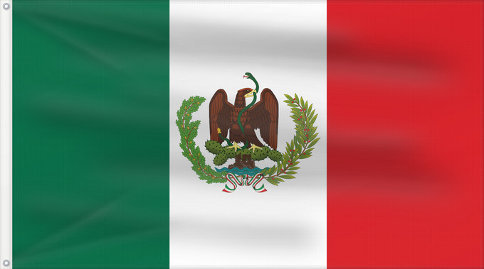 Drapeau, avec deux œillets métalliques et guindant renforcé : Histórica de la República Mexicana  1824-1918	Historical Flag of Mexico used in the Republic periods	Mexique (1824-1918)	Utilizada por los periodos republicanos de Mexico	Mexiko (1824-1918)	Messico (1824-1918)