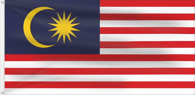 Drapeau, avec deux œillets métalliques et guindant renforcé : Malaysia	Malaysia – Jalur Gemilang  Stripes of Glory	Malaisie	Malasia	Watawat ng Malaysia	علم ماليزيا	Malaysia / بنديرا مليسيا	Malajzio	Malaisia lipp	Mâ-lòi-sî-â koet-khì	馬来西亜の国旗	ទង់ជាតិម៉ាឡេស៊ី	Malaysi	ທຸງຊາດມາເລເຊຍ	馬來西亞之國旗	Malaysia – Jalur Gemilang / بن