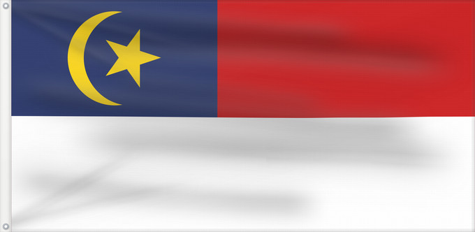 Flagge, mit zwei Metallösen und verstärktem Besatzband: Malacca Malaca Malakka Malaysian state Malacca. Drawn by Mysid