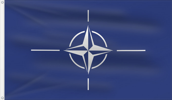 Flag, with two metal eyelets and reinforced hoist: NATO North Atlantic Treaty Organization NATO L Organisation du traité de l Atlantique nord OTAN Organización del Tratado del Atlántico Norte OTAN Organizazione/ North Atlantic Starts Treaty Dell Organizzazione del Trattato dell Atlantico del Nord NATO