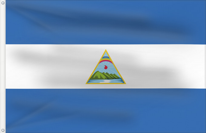 Drapeau, avec deux œillets métalliques et guindant renforcé : Nicaragua  1924	Nicaragua as in Nouveau Petite Larousse Illustré	Nicaragua (1924)	Nicaragua representado en Nouveau Petite Larousse Illustré