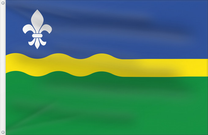 Drapeau, avec deux œillets métalliques et guindant renforcé : Flevoland	Flevoland 	Flevolanda	Fan Flevolân	Vlage van Flevolaand	Vlagge van Flevoland