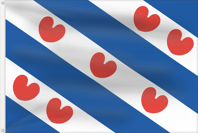 Bandera, con dos ojales metálicos y lado del asta reforzado: Frisian Dutch province of Friesland Frise Frisia Friesland De Friese vlag en het wapen hebben een gemeenschappelijke herkomst