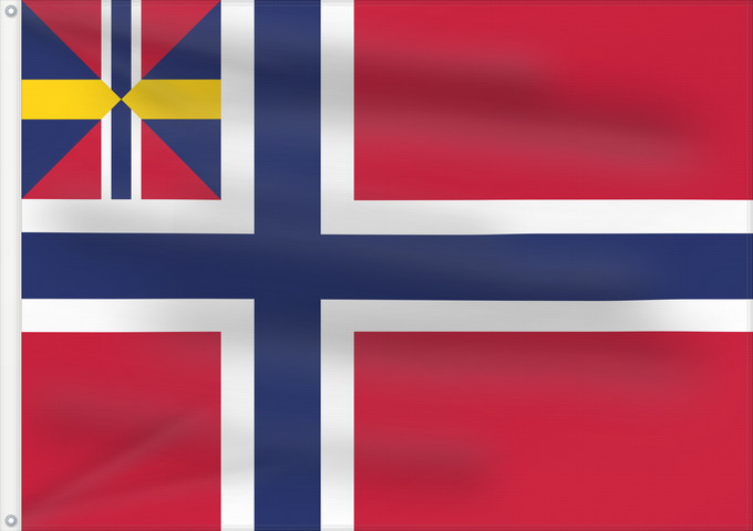 Bandera, con dos ojales metálicos y lado del asta reforzado: Norge-Unionsflagg-1844	Norway In 1844 a union badge combining Norwegian and Swedish colors was placed at the hoist of both countries  flags