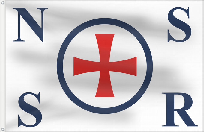 Bandera, con dos ojales metálicos y lado del asta reforzado: Norwegian Society for Sea Rescue	Société norvégienne de sauvetage en mer	Sociedad Noruega de Salvamento Marítimo	Norwegische Gesellschaft zur Rettung Schiffbrüchiger	Società norvegese di soccorso marittimo	Norsk Selskab til Skibbrudnes Rednings Rederiflag