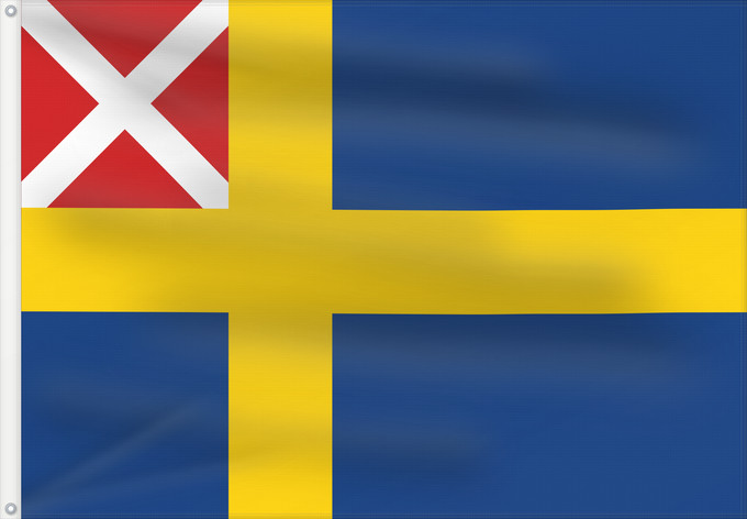 Bandera, con dos ojales metálicos y lado del asta reforzado: Swedish and Norwegian merchant flag 1818-1844	Sveriges och Norges handelsflagga 1818-1844