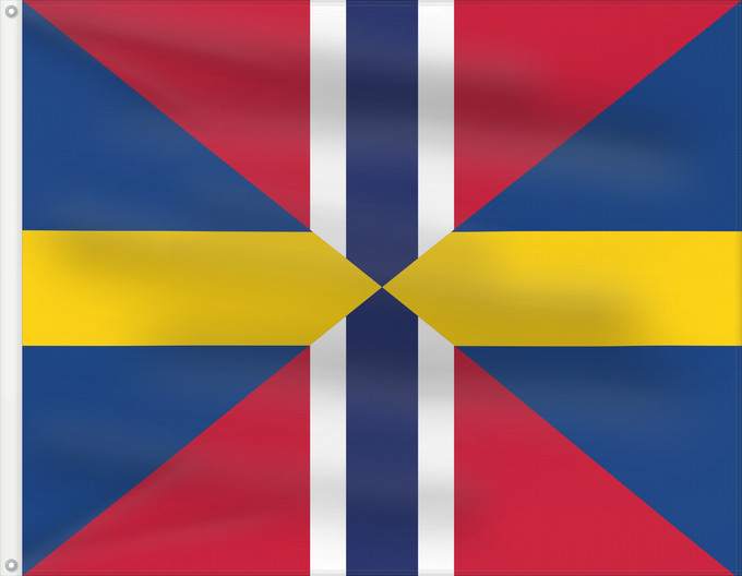 Bandera, con dos ojales metálicos y lado del asta reforzado: Union Jack of Sweden and Norway 1844-1905