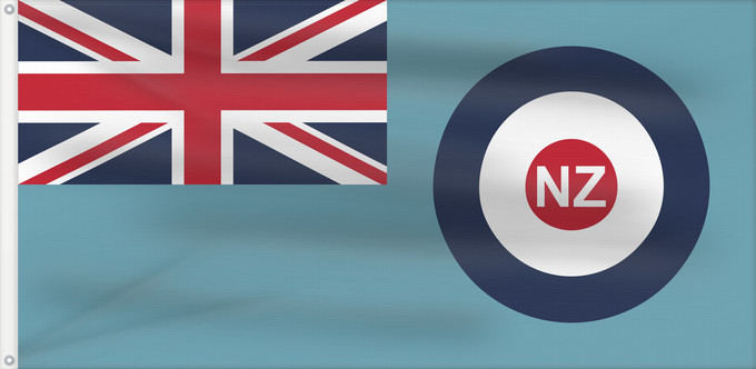 Bandera, con dos ojales metálicos y lado del asta reforzado: Ensign of the Royal New Zealand Air Force