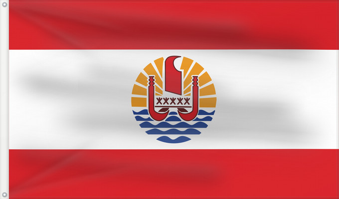 Bandera, con dos ojales metálicos y lado del asta reforzado: French Polynesia	Polynésie française	Polinesia Francesa	Französisch-Polynesien	Polinesia francese	Polinèsia Francesa	Reva nō Pōrīnetia farāni