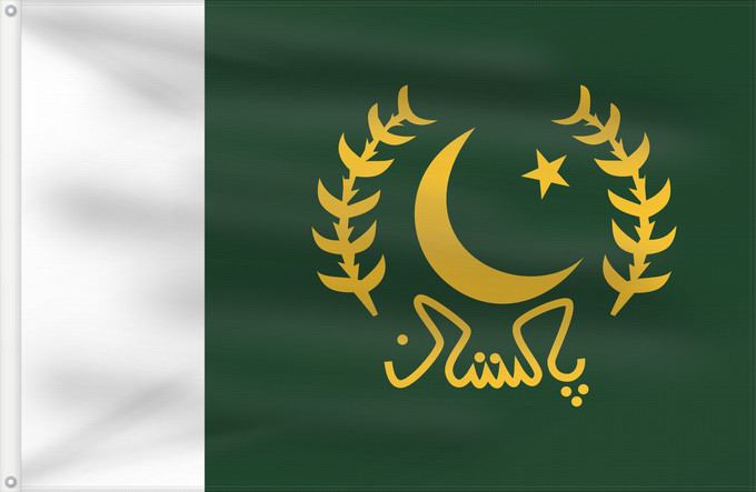 Flagge, mit zwei Metallösen und verstärktem Besatzband: President of Pakistan The version of http //en Président du Pakistan Presidente de Pakistán Präsident von Pakistan Presidente del Pakistan Predsjednika Pakistana
