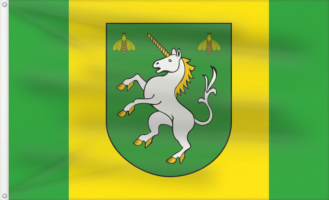 Flag, with two metal eyelets and reinforced hoist: Jednorożec Commune of Jednorożec and the village of Jednorożec Gminy Jednorożec i wsi Jednorożec