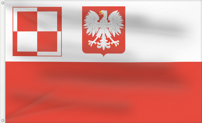 Bandera, con dos ojales metálicos y lado del asta reforzado: PL air force flag PRL	Polish Air Force flag  1959-1993	Lotnictwa wojskowego  1959-1993