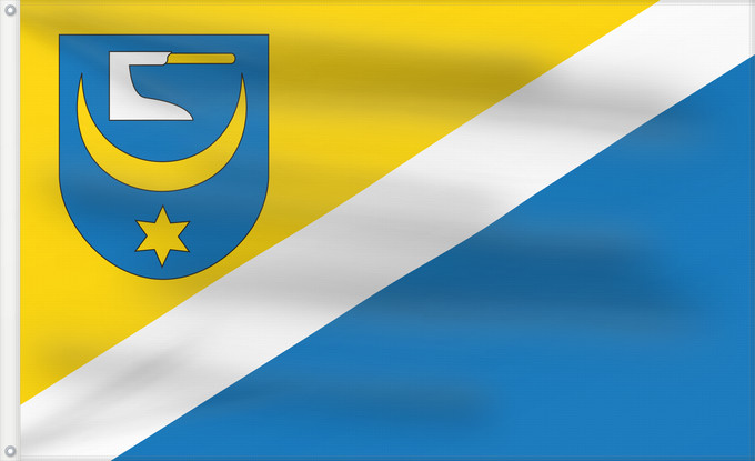Bandera, con dos ojales metálicos y lado del asta reforzado: POL gmina Żabno