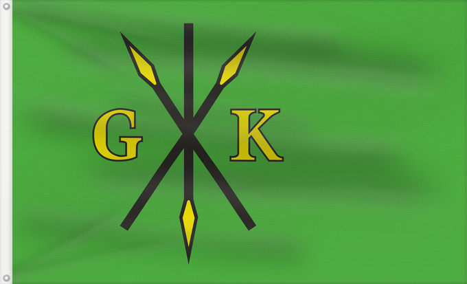 Bandera, con dos ojales metálicos y lado del asta reforzado: POL gmina Kije	Gminy Kije