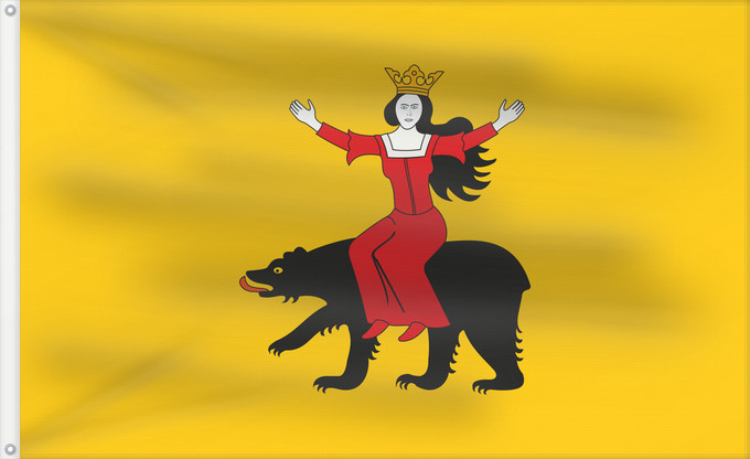 Bandera, con dos ojales metálicos y lado del asta reforzado: POL gmina Ożarów