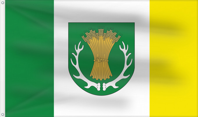 Bandera, con dos ojales metálicos y lado del asta reforzado: POL gmina Ruja Ruja Commune Gemeinde Ruja Gminy Ruja