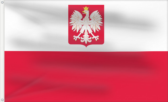 Flag, with two metal eyelets and reinforced hoist: Poland  state	State flag of Poland	Polski z godłem