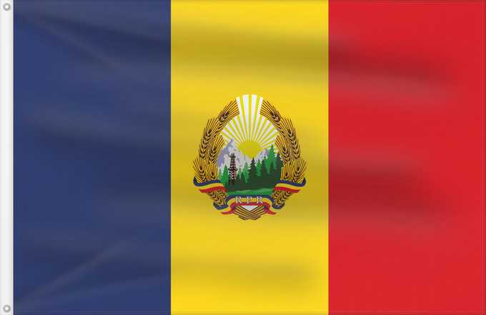 Bandera, con dos ojales metálicos y lado del asta reforzado: Romania  1948-1952	Romania  28 March 1948 - 24 September 1952  Construction sheet of the Flag of Romania as depicted in Decree nr