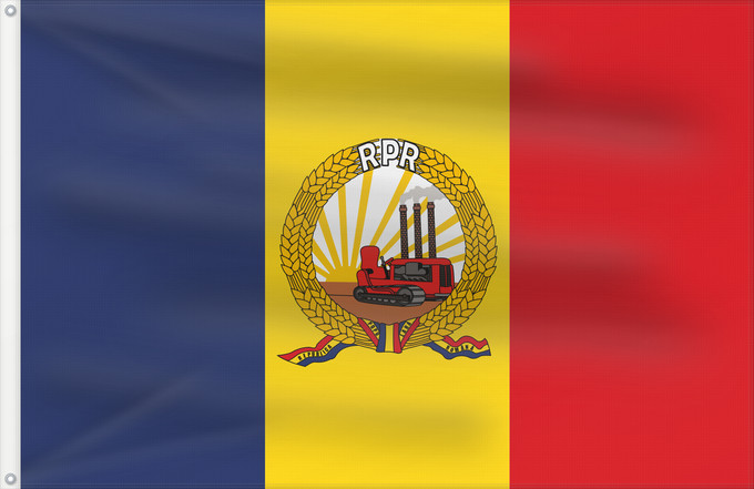 Bandera, con dos ojales metálicos y lado del asta reforzado: Romania  January-March 1948	Romania (January-March 1948)	Roumanie (janvier-mars 1948)	Rumania (enero-marzo 1948)	Rumänien (Januar-März 1948)	Romania (gennaio-marzo 1948)	People s Republic of Romania  8 January - 28 March 1949