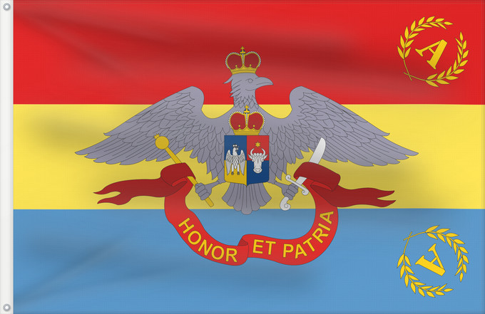 Bandera, con dos ojales metálicos y lado del asta reforzado: Romanian Army Flag - 1863 official model	Romanian Army Flag  in use 1863 - 1874