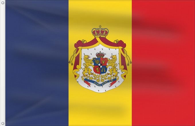 Bandera, con dos ojales metálicos y lado del asta reforzado: Romanian Army Flag - 1872 official model	NOT THE FLAG OF THE PRINCIPALITY OF ROMANIA! The Principality of Romania used the standard Romanian tricolor