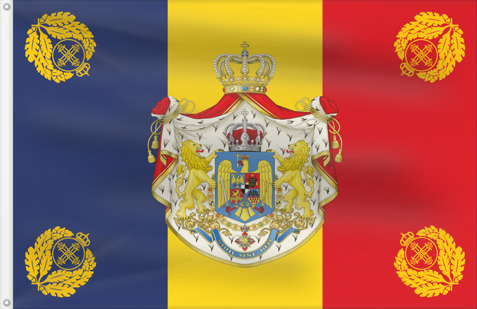 Bandiera, con due occhielli metallici e lato dell'asta rinforzato: Romanian Army Flag - 1940 used model	NOT THE FLAG OF THE KINGDOM OF ROMANIA! The Kingdom of Romania used the standard Romanian tricolor