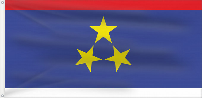 Drapeau, avec deux œillets métalliques et guindant renforcé : Vojvodina	Voïvodine	Voivodina	Wojwodina	Застава Војводине	Vojvodine	A Vajdaság	Voivodinei	Vojvodiny